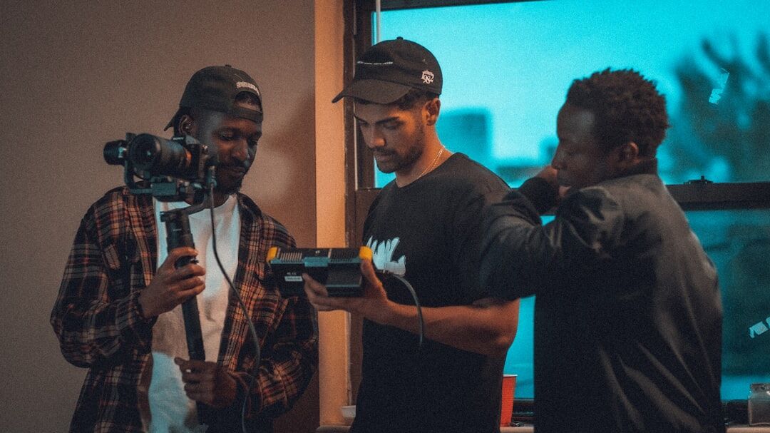 film crew discussing script