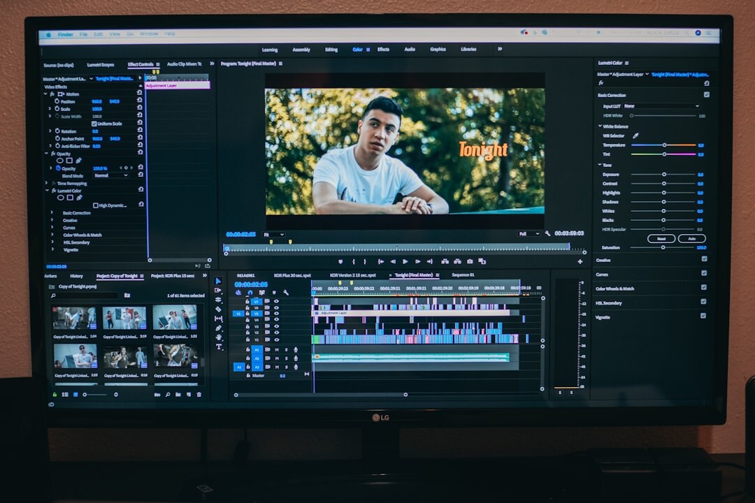 video editor working on computer